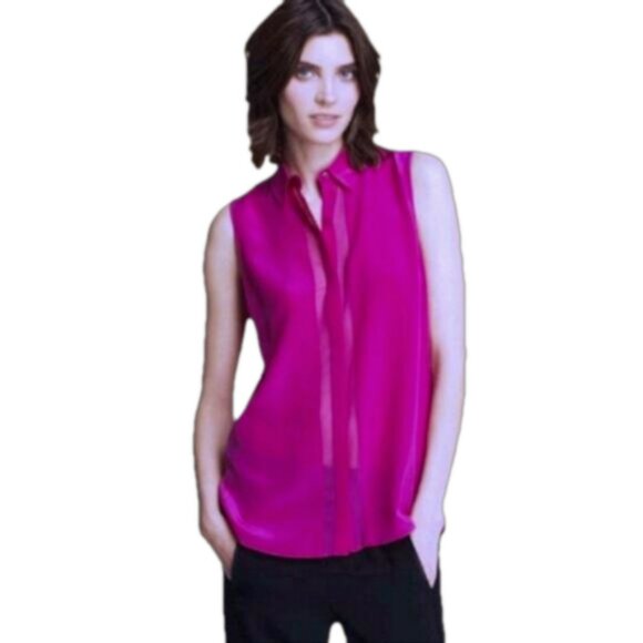 Vince Magenta sleeveless silk button-down blouse XS - Picture 2 of 8